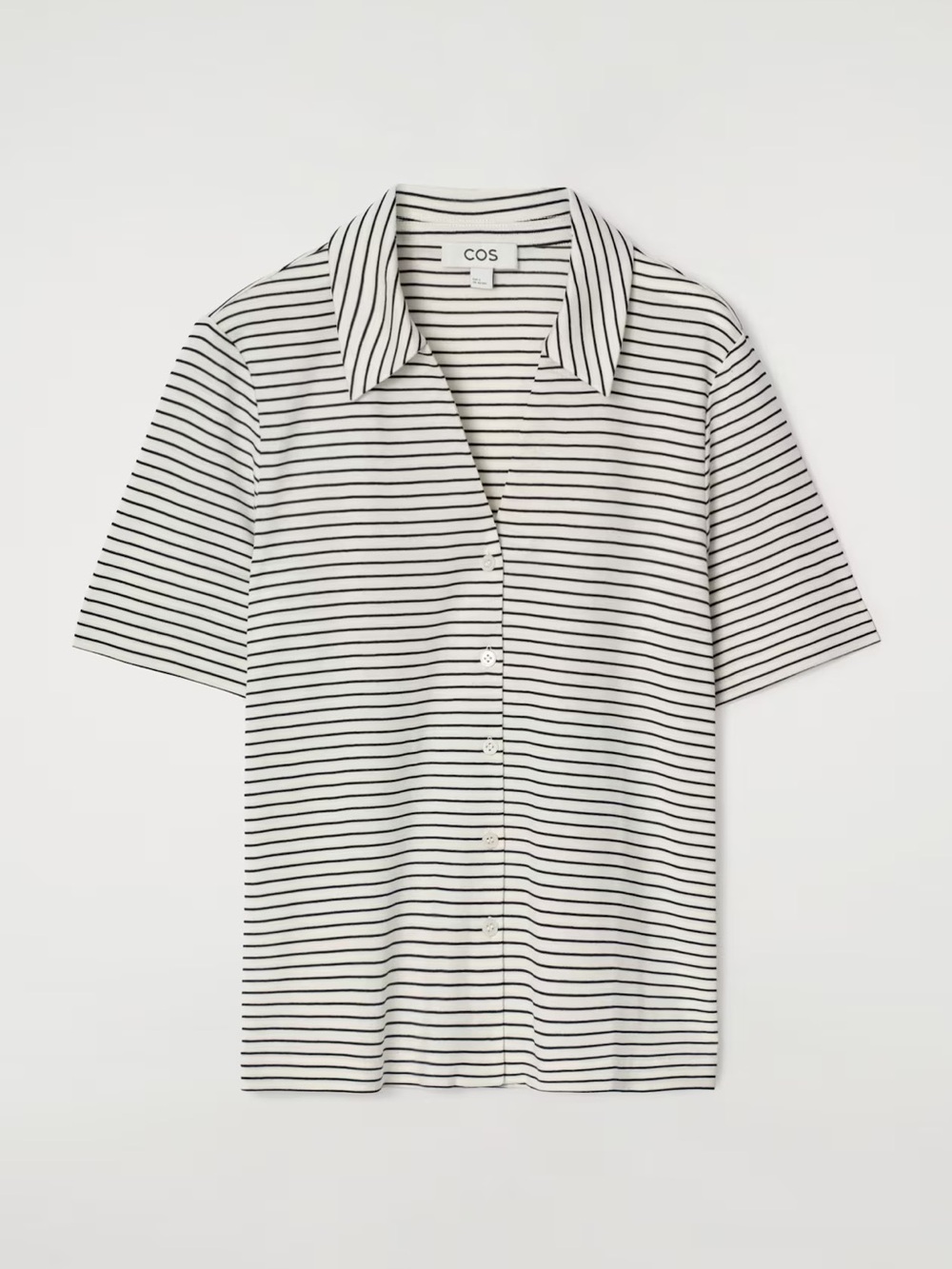 NWT COS Striped Button-Up Polo Shirt 100% Cotton Womens Large new w tags
